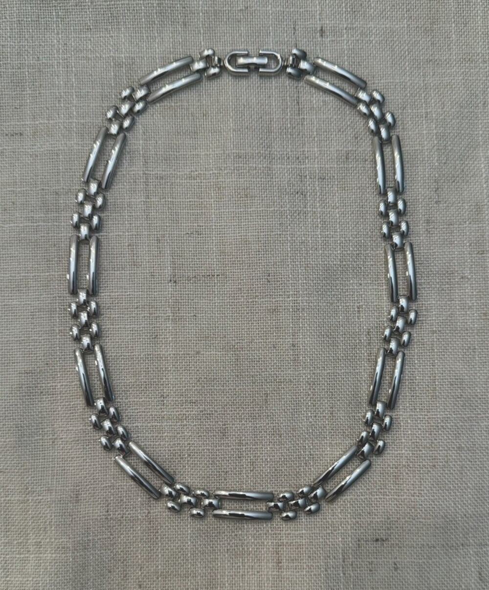 Vintage Monet Silver Tone Geometric Link Chain Necklace 16.5” Signed Classy - Picture 1 of 10